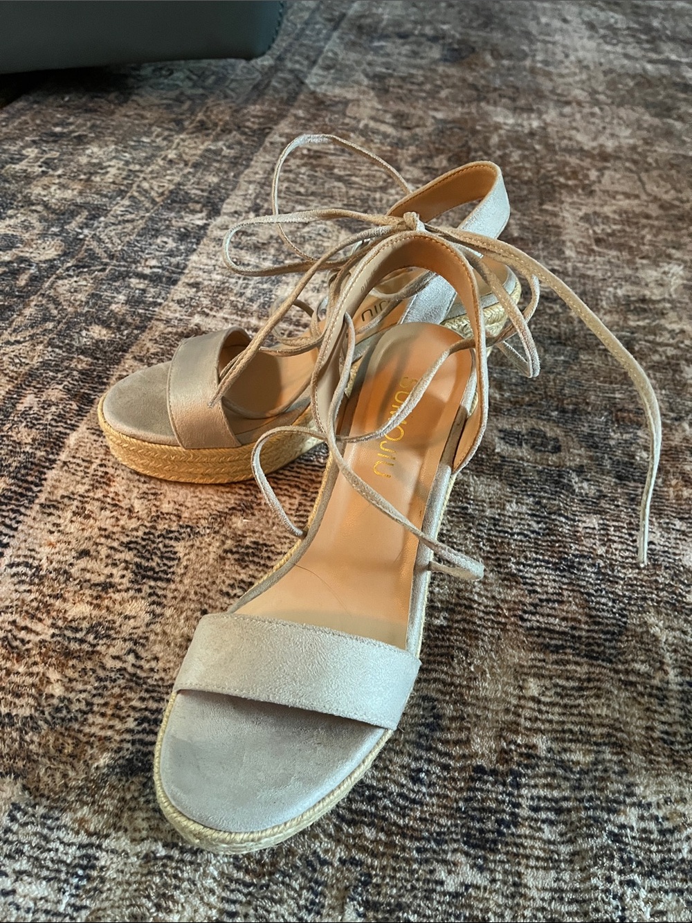 Amazon Women's Beige Platform Espadrille Ankle-Tie Sandals